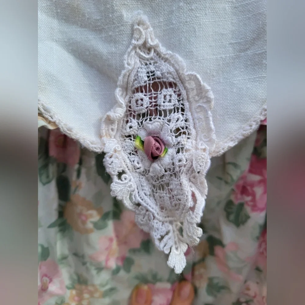 VTG Floral Dress Girls 3T COTTAGECORE  pink Prairie rosette lace FAIRY 90s